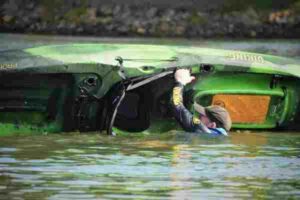 Tipped over fishing kayak